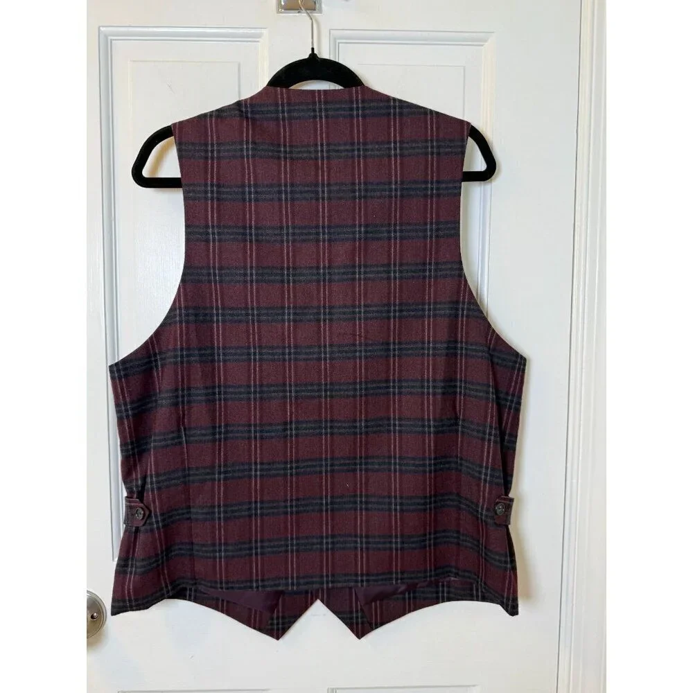 Paul Fredrick Deep Purple Dark Grey Plaid Men's Wool Vest Size 40
